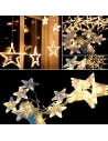 Tradineur - Cortina de luces LED con estrellas, guirnalda luminosa para interior, 9W, incluye mando regulador, Navidad, ventana,