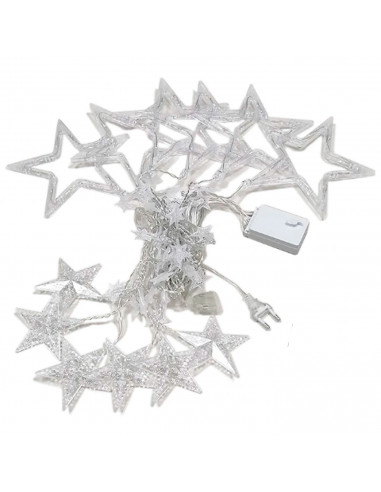 Tradineur - Cortina de luces LED con estrellas, guirnalda luminosa para interior, 9W, incluye mando regulador, Navidad, ventana,