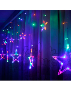 Tradineur - Cortina de luz con estrellas, LED, guirnalda luminosa para interior, 9W, incluye mando regulador, Navidad, ventana,
