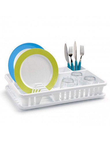Tradineur - Escurreplatos tipo Venecia, con forma rectangular, de color blanco, de 45 x 8 x 29,7 cm. Escurridor de cocina para s