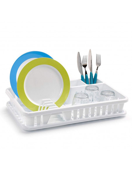 Tradineur - Escurreplatos tipo Venecia, con forma rectangular, de color blanco, de 45 x 8 x 29,7 cm. Escurridor de cocina para s