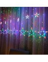 Tradineur - Cortina de luz con estrellas, LED, guirnalda luminosa para interior, 9W, incluye mando regulador, Navidad, ventana,