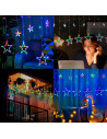 Tradineur - Cortina de luz con estrellas, LED, guirnalda luminosa para interior, 9W, incluye mando regulador, Navidad, ventana,