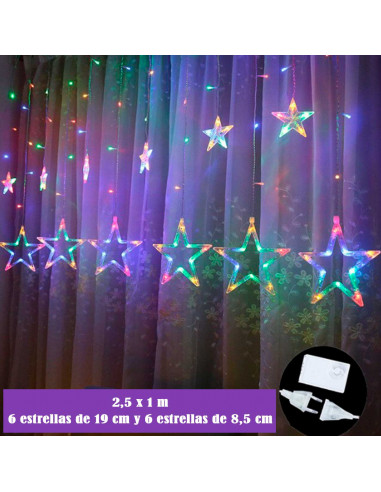 Tradineur - Cortina de luz con estrellas, LED, guirnalda luminosa para interior, 9W, incluye mando regulador, Navidad, ventana,