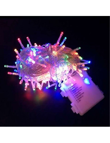 Tradineur - Tira de 300 luces LEDs a pilas - Cableado Blanco - Apto para interiores - Función de luz foja e intermitente - 24 Me