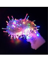 Tradineur - Tira de 300 luces LEDs a pilas - Cableado Blanco - Apto para interiores - Función de luz foja e intermitente - 24 Me
