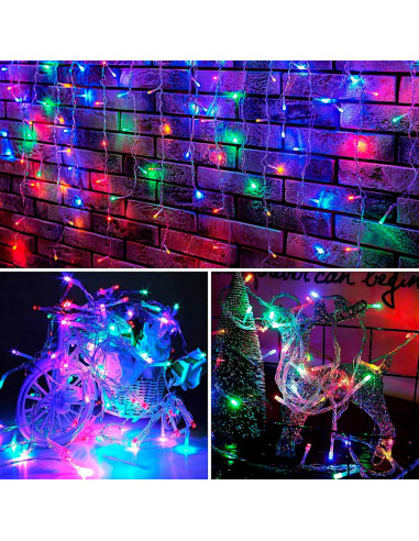 Tradineur - Tira de 300 luces LEDs a pilas - Cableado Blanco - Apto para interiores - Función de luz foja e intermitente - 24 Me