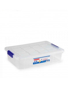 Tradineur - Caja de plástico transparente de 9 x 37 x 26 cm, con capacidad de 5 litros, Contenedor de plástico para almacenamien