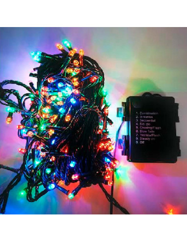 Tradineur - Tira de 300 luces LEDs a pilas - Apto para interiores y exteriores - Función de luz foja e intermitente - 24 Metros