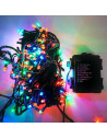 Tradineur - Tira de 300 luces LEDs a pilas - Apto para interiores y exteriores - Función de luz foja e intermitente - 24 Metros