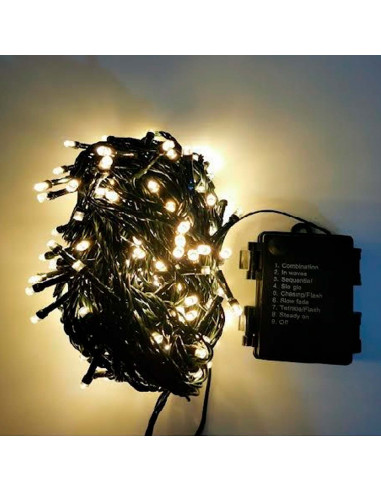 Tradineur - Tira de 360 luces LEDs a pilas - Apto para interiores y exteriores - Función de luz foja e intermitente - 28,8 Metro