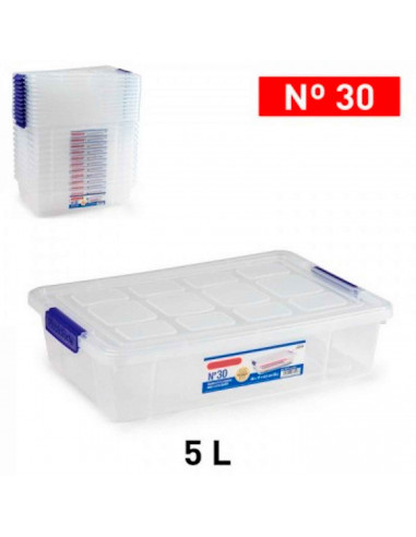 Tradineur - Caja de plástico transparente de 9 x 37 x 26 cm, con capacidad de 5 litros, Contenedor de plástico para almacenamien
