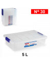Tradineur - Caja de plástico transparente de 9 x 37 x 26 cm, con capacidad de 5 litros, Contenedor de plástico para almacenamien
