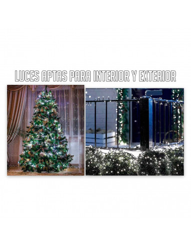 Tradineur - Tira de 360 luces para navidad LEDs a pilas - Apto para interiores y exteriores - Función de luz foja e intermitente