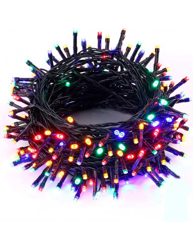 Tradineur - Tira de 240 luces LEDs - Apto para interiores y exteriores - Función de luz foja e intermitente - 19 Metros - Multic