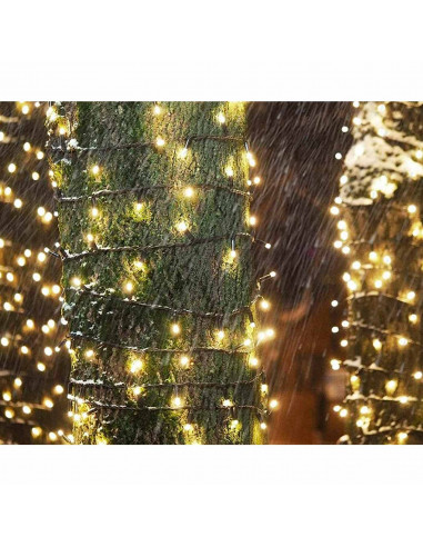 Tradineur - Tira de 240 luces LEDs a pilas - Apto para interiores y exteriores - Función de luz foja e intermitente - 19 Metros