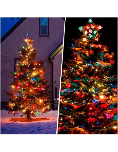 Tradineur - Tira de 240 luces para navidad LEDs a pilas - Apto para interiores y exteriores - Función de luz foja e intermitente