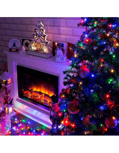 Tradineur - Tira de 240 luces para navidad LEDs a pilas - Apto para interiores y exteriores - Función de luz foja e intermitente