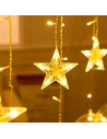 Tradineur - Cortina de luces LED con lunas y estrellas, guirnalda luminosa para interior, 9W, incluye mando regulador, Navidad,