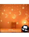 Tradineur - Cortina de luces LED con lunas y estrellas, guirnalda luminosa para interior, 9W, incluye mando regulador, Navidad,