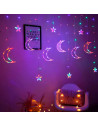 Tradineur - Cortina de luces LED, lunas y estrellas, guirnalda luminosa para interior, 9W, incluye mando regulador, Navidad, ven