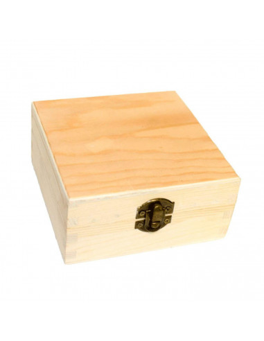 Caja de madera cuadrada con cierre metálico 6 x 12,3 x 12,3 cm, cajita, cofre con tapa para decorar y guardar objetos de valor,