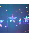 Tradineur - Cortina de luces con copos de nieve y estrellas, LED, guirnalda luminosa interior, 9W, incluye mando regulador, Navi
