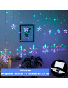 Tradineur - Cortina de luces con copos de nieve y estrellas, LED, guirnalda luminosa interior, 9W, incluye mando regulador, Navi