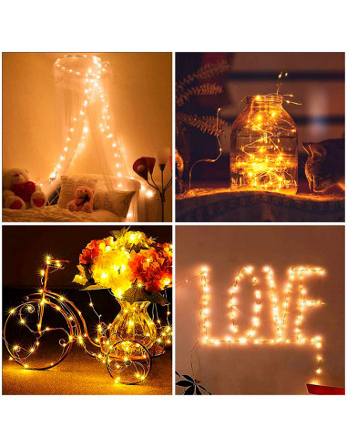 Tradineur - Alambre de 20 luces navideñas para botella LEDs - Apto solo para interior - Función de luz foja e intermitente - 2 M