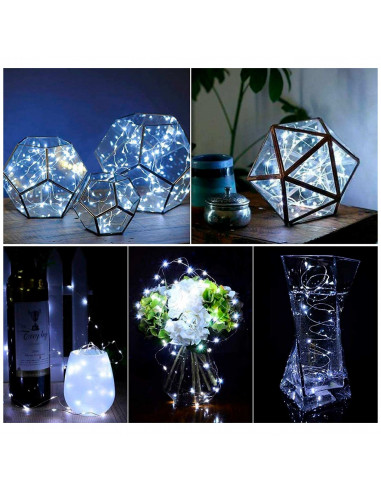 Tradineur - Alambre de 20 luces navideñas para botella LEDs - Apto solo para interior - Función de luz foja e intermitente - 2 M
