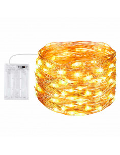 Tradineur - Alambre de 20 luces navideñas LEDs - Apto solo para interior - Función de luz foja e intermitente - 2 Metros - Color