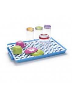 Tradineur - Escurridor rectangular de plástico con bandeja anti goteo 40 x 27 x 3 cm, escurreplatos, vasos, cubiertos, soporte,