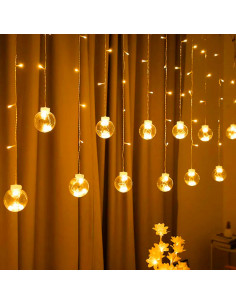 Tradineur - Cortina de luces LED con 10 bolas, guirnalda luminosa para interior, 9W, incluye mando regulador, Navidad, ventana,