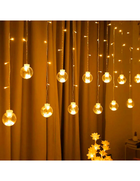 Tradineur - Cortina de luces LED con 10 bolas, guirnalda luminosa para interior, 9W, incluye mando regulador, Navidad, ventana, Tradineur - Cortina de luces LED con 10 bolas, guirnalda luminosa para interior, 9W, incluye mando regulador, Navidad, ventana,