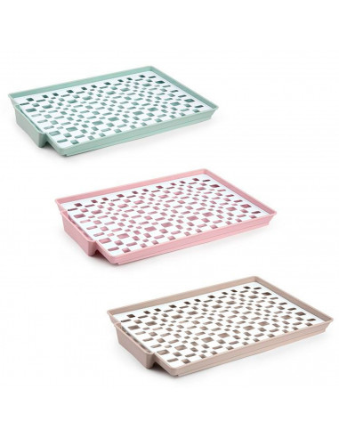 Tradineur - Escurridor rectangular de plástico con bandeja anti goteo 40 x 27 x 3 cm, escurreplatos, vasos, cubiertos, soporte,