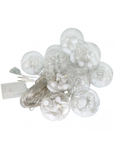 Tradineur - Cortina de luces LED con 10 bolas, guirnalda luminosa para interior, 9W, incluye mando regulador, Navidad, ventana,