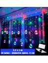 Tradineur - Cortina de luces LED, 10 bolas, guirnalda luminosa para interior, 9W, incluye mando regulador, Navidad, ventana, par