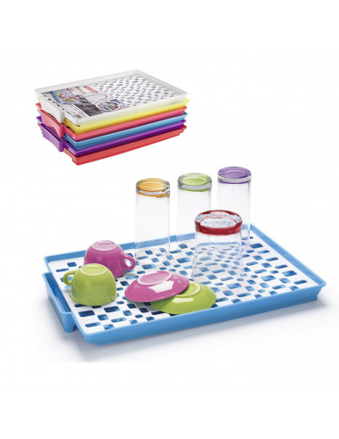 Tradineur - Escurridor rectangular de plástico con bandeja anti goteo 40 x 27 x 3 cm, escurreplatos, vasos, cubiertos, soporte,