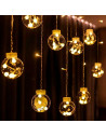 Tradineur - Cortina luces LED con 10 bolas, guirnalda luminosa para interior, 9W, incluye mando regulador, Navidad, ventana, par