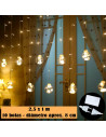 Tradineur - Cortina luces LED con 10 bolas, guirnalda luminosa para interior, 9W, incluye mando regulador, Navidad, ventana, par