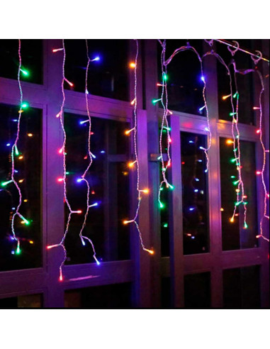 Tradineur - Cortina de 144 luces LEDs - Apto para interiores - Función de luz foja e intermitente - Multicolor