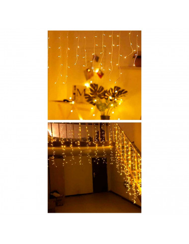 Tradineur - Cortina de 144 luces navideñas LEDs a pilas - Apto para interiores y exteriores - Función de luz foja e intermitente