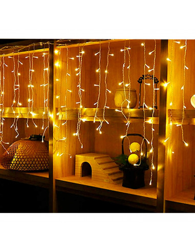 Tradineur - Cortina de 144 luces navideñas LEDs a pilas - Apto para interiores y exteriores - Función de luz foja e intermitente