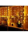 Tradineur - Cortina de 144 luces navideñas LEDs a pilas - Apto para interiores y exteriores - Función de luz foja e intermitente