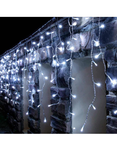 Tradineur - Cortina de 144 luces LEDs a pilas - Apto para interiores y exteriores - Función de luz foja e intermitente - Color B