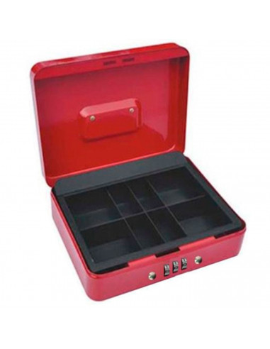 Tradineur - Caja de caudales metálica nº 8 con combinación de 3 dígitos, asa y bandeja con compartimentos para dinero, monedas y