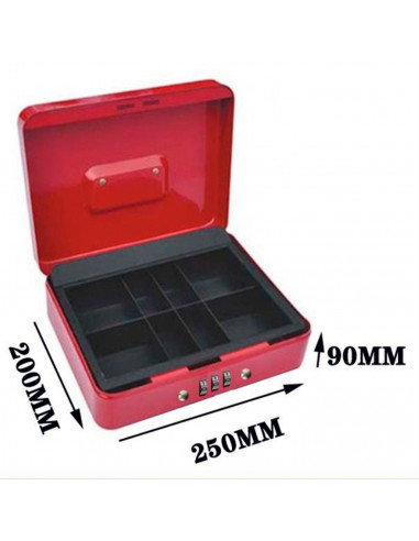 Tradineur - Caja de caudales metálica nº 8 con combinación de 3 dígitos, asa y bandeja con compartimentos para dinero, monedas y