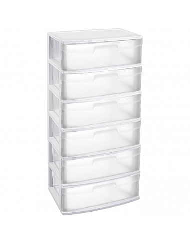 Tradineur - Cajonera de organización Nilo - Ideal para el hogar o el trabajo - Fabricación en plástico - 6 Cajones Transparent