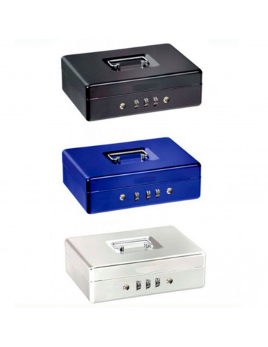 Tradineur - Caja de caudales metálica nº 8 con combinación de 3 dígitos, asa y bandeja con compartimentos para dinero, monedas y
