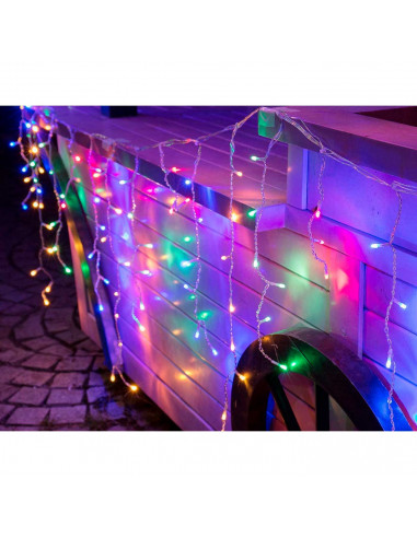 Tradineur - Cortina de 192 luces decoraticas LEDs - Apto para interiores y exteriores - Función de luz foja e intermitente - Mul